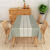 Aperturee - Aperturee Modern Stripe Rectangle Tablecloth in Light Green and Beige for Neutral and Contemporary Kitchen Decor